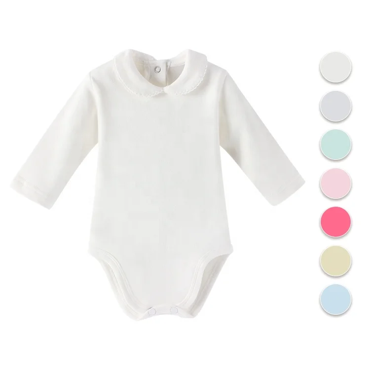 Custom Baby Girl Boutique Romper Clothing Soft New Born Infant Jumpsuit Clothes 100% Cotton Peter Pan Collar Toddler Bodysuit