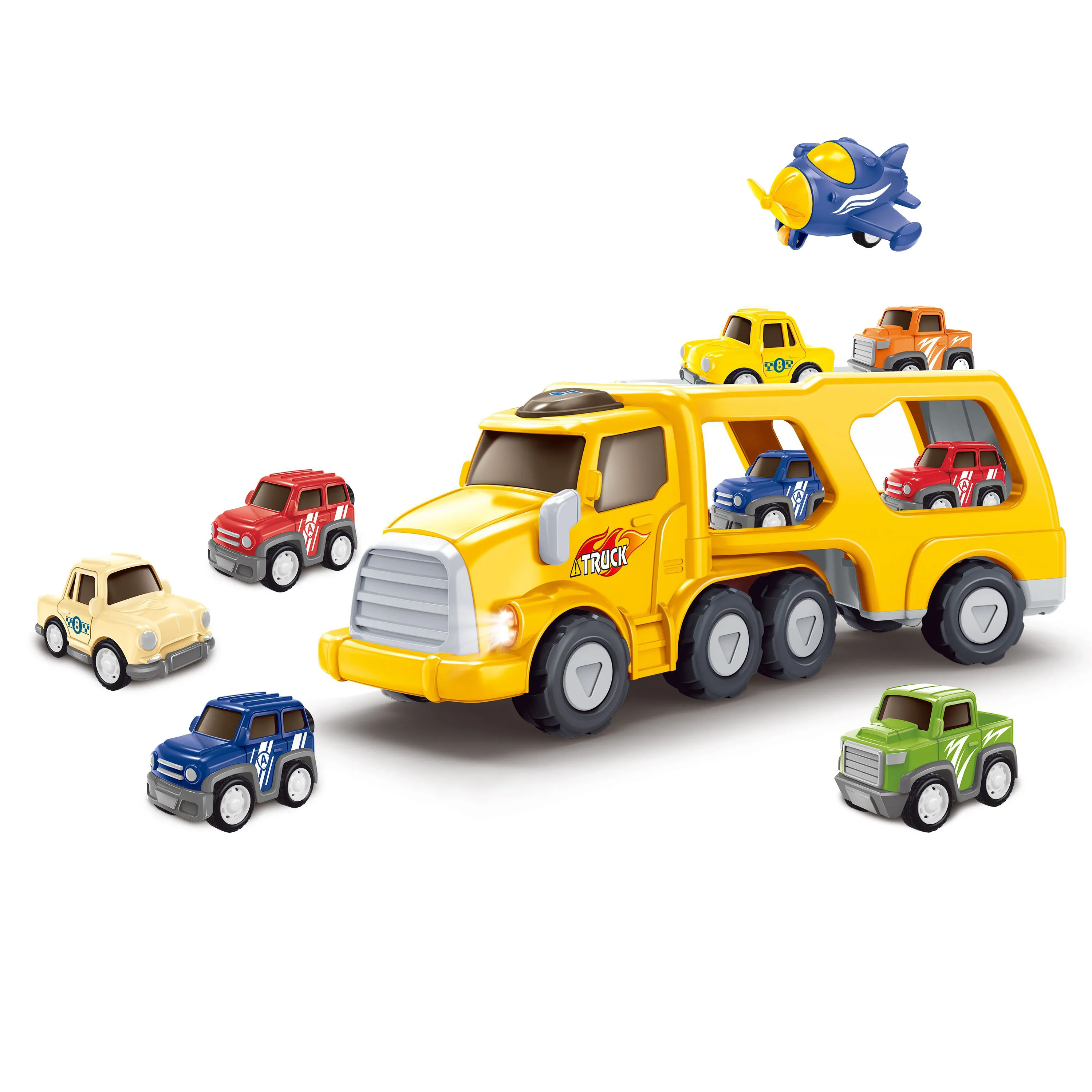 Kids double-decker transport inertial car toy engineer friction truck car toys with light music