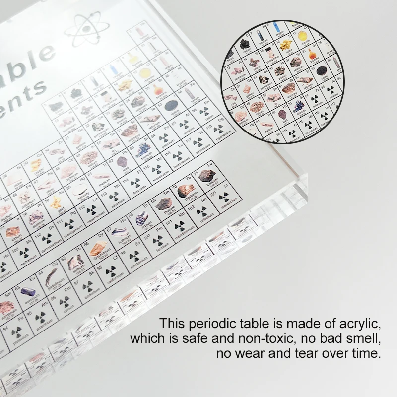 Chemistry Transparent UV Print Acrylic Periodic Table With Wood Base