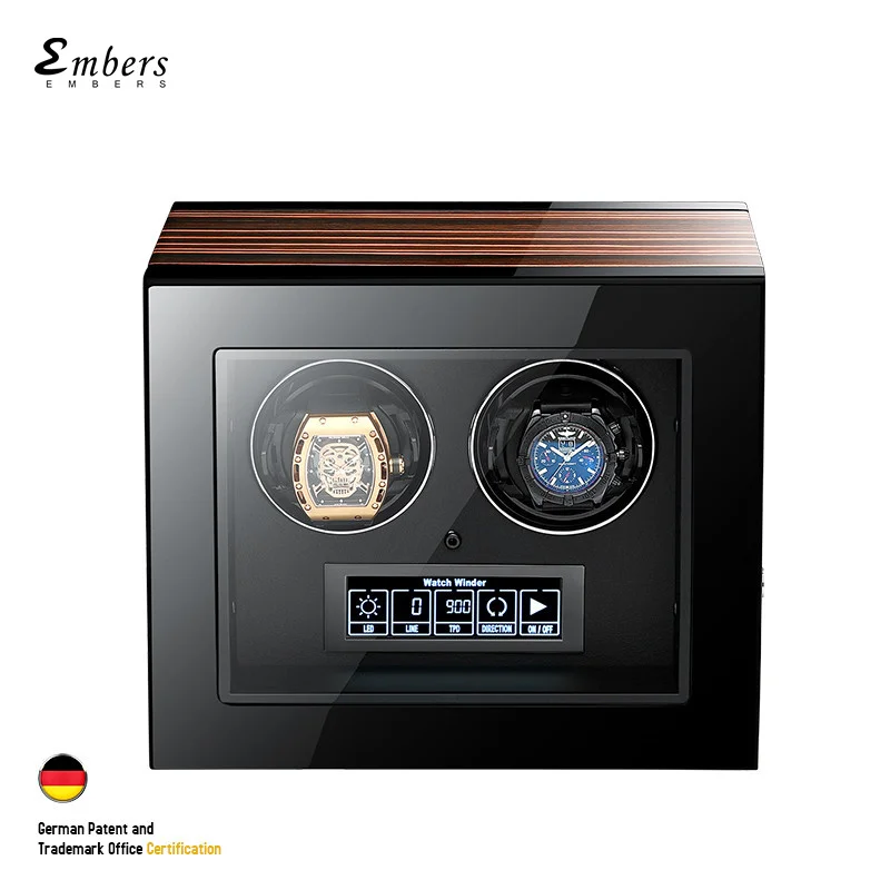Touch screen double watch box winder shaker black piano lacquer wood box from Embers