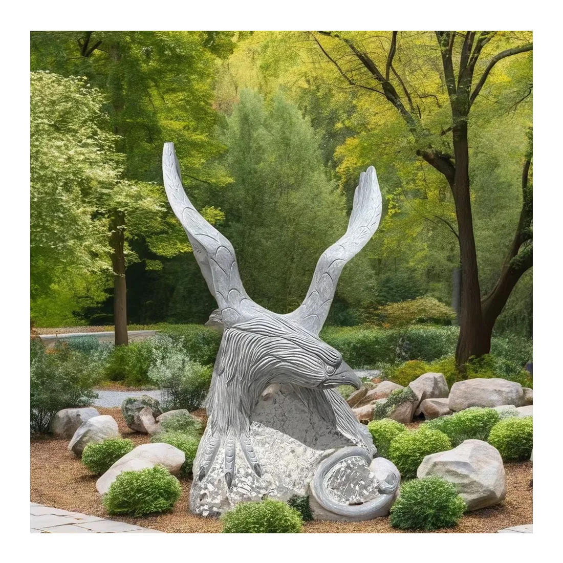 Заводская оптовая продажа Современная Резная Статуя Белого Орла индивидуальное озеленение сада с натуральным мраморным гранитом для наружного применения