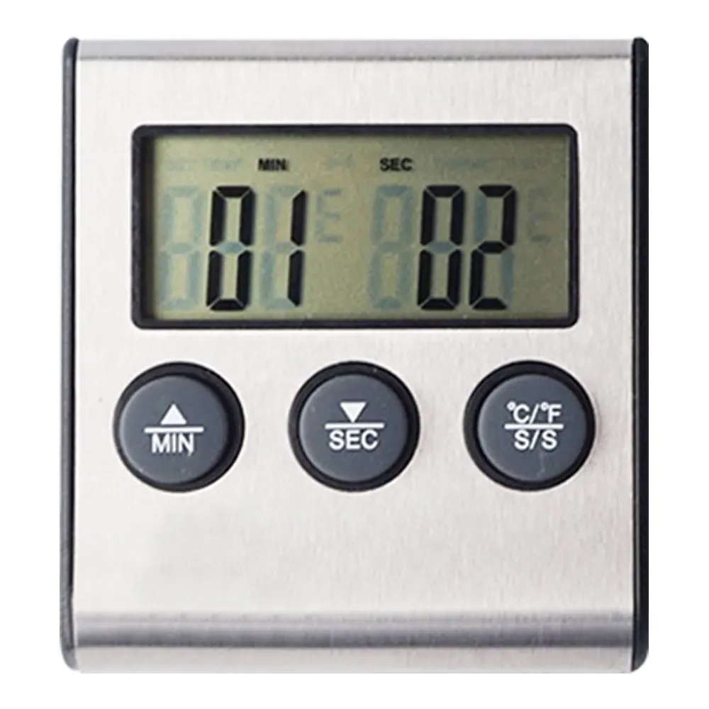 LCD Digital Cooking Kitchen Food Meat Thermometer for BBQ Oven Grill Smoker Built-in Clock Timer with Stainless Steel Probe