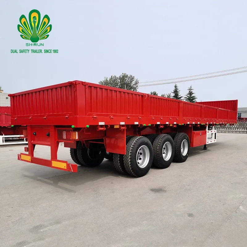 3/4 axles side wall semi trailer flat bed enclosed cargo truck trailer