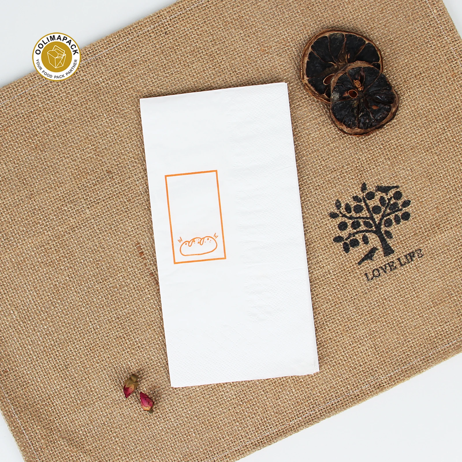 OOLIMA PACK Hot Sale Paper Dinnner Napkin Disposable 2-Ply White Napkin with Logo