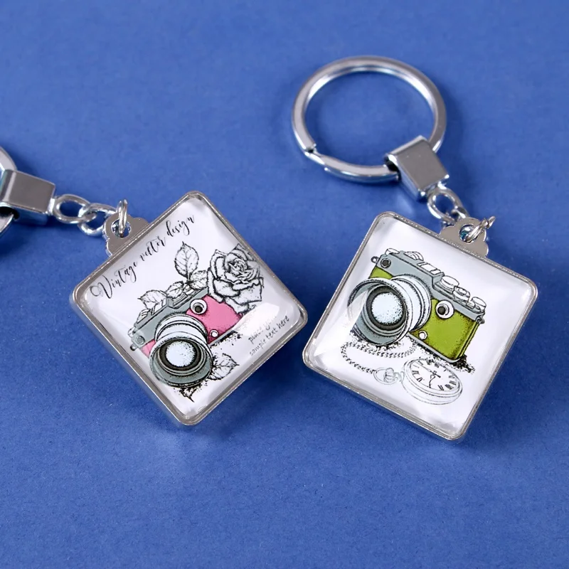 
Custom Wholesale Double-sided Literary style Crystal Glass Key Ring Glass Keychain 