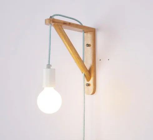 Simple Single Head Wooden Solid Wood Frame Wall Lights Creative Hemp Rope Restaurant Decorative Wall Lamp