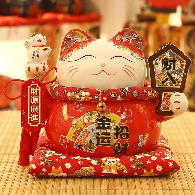 Feng Shui Decoration ceramic piggy coin bank Japanese figurine gift 7.5 inch Fortune Lucky cat Maneki Neko Painted Ceramic Cats