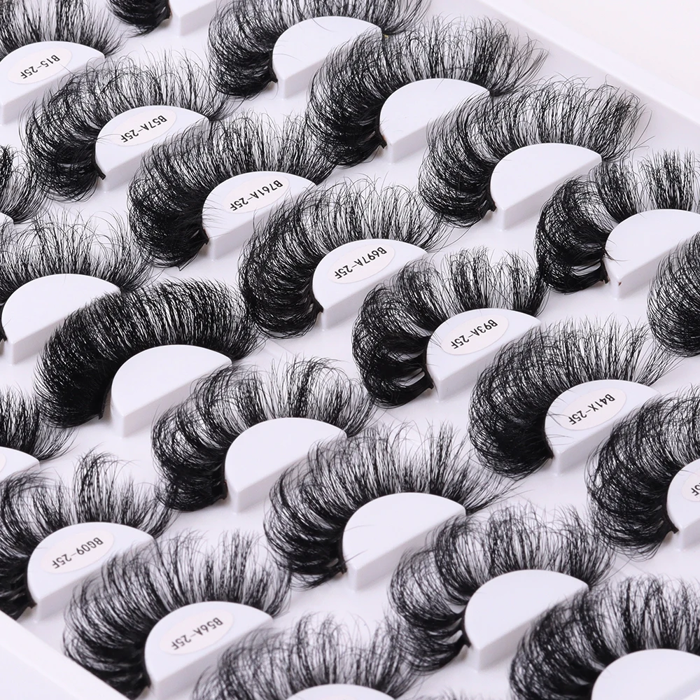 Wholesale Private Label 15-30mm Mink Eyelashes Vendor Fluffy Russian D Curl Strip Lashes Faux Mink Eyelash
