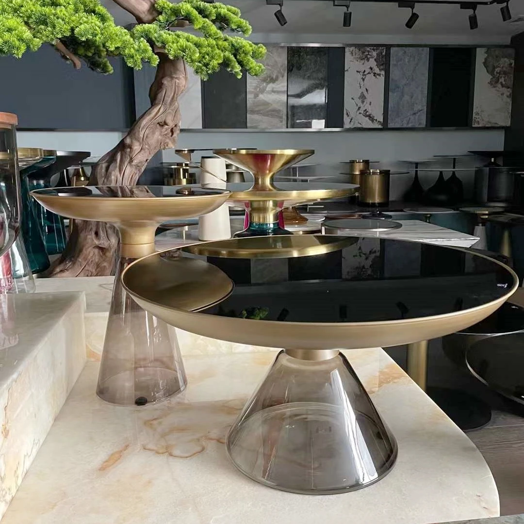 JS A20 Hot Sale Glass Furniture Bell Coffee Table In Grey Tempered Glass Bedroom End Table In Wholesale Price