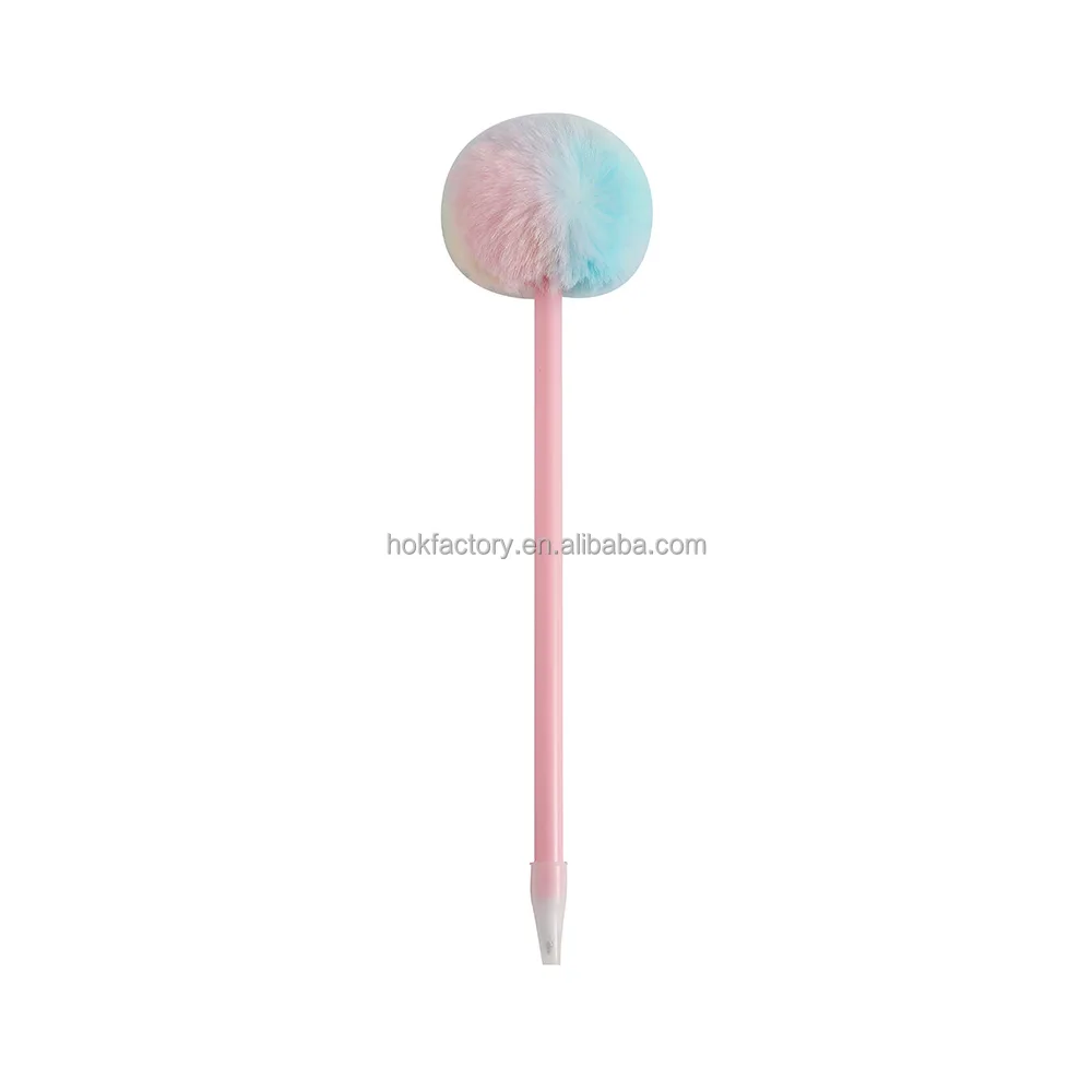 Custom Print Wistiti Style Colorful Pom Pom Pen Kawaii Cheap Cute Plush Ball Ballpoint Pens