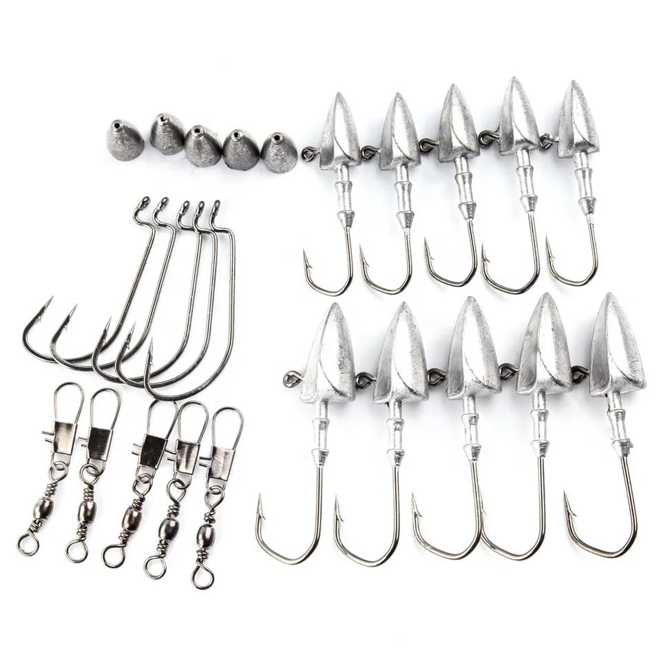 Palmer 26pcs/box jig heads fishing full combo set box lead jig head fishing hooks with ball bearing swivel full kit wholesale