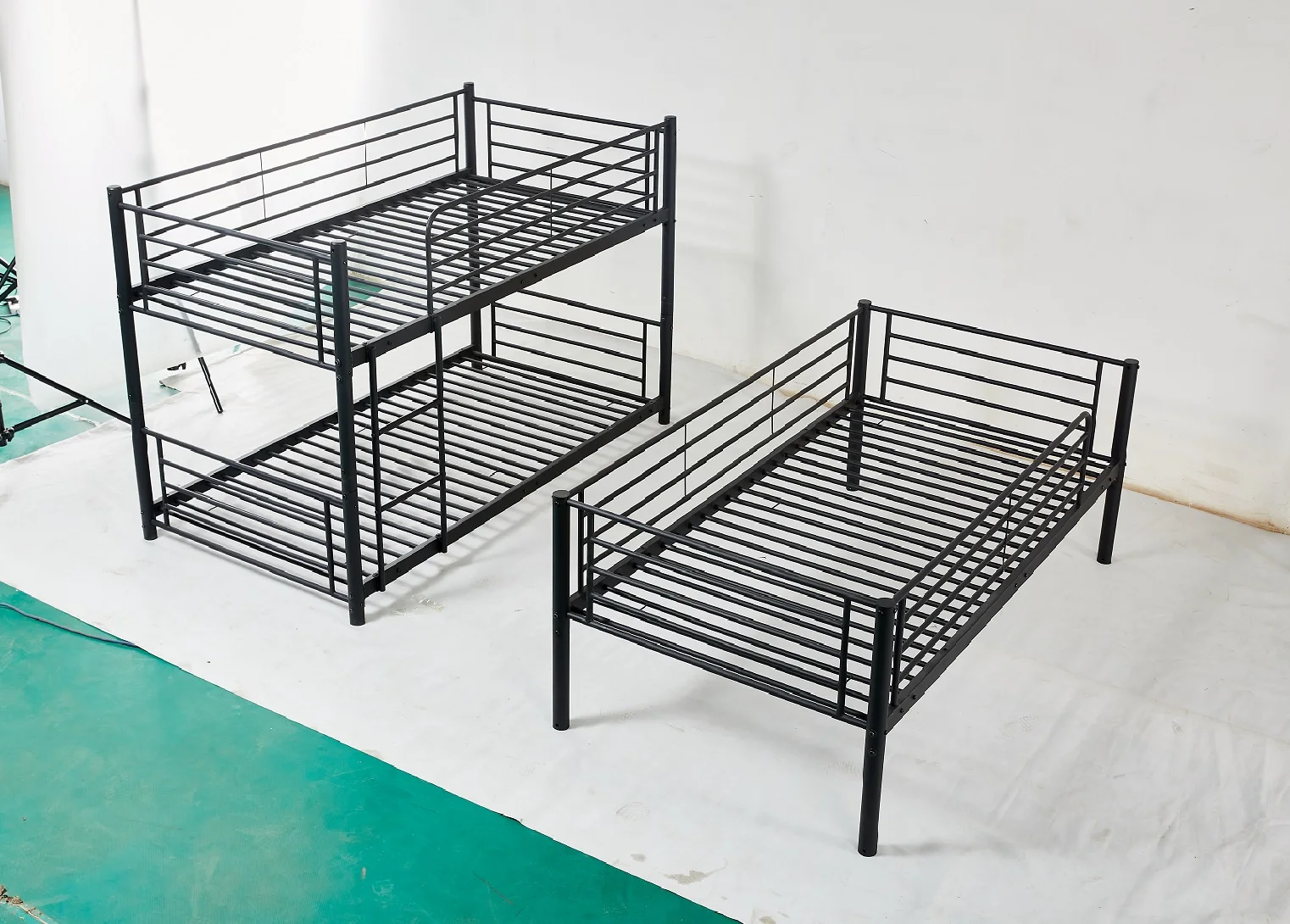 Kids furniture metal bunk bed, triple tiered 3 deck iron bed  black white for home furniture