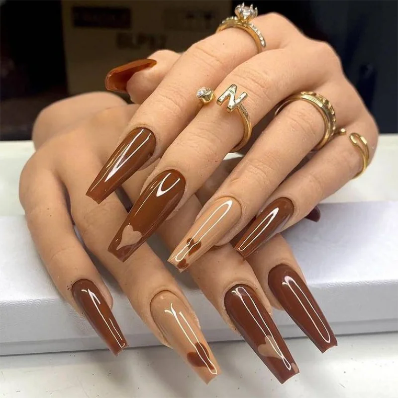 Wedding Engagement Luxury Gold Color Glitter Press On Nails Long Coffin Elegant Acrylic Stick On Small Nails Suppliers