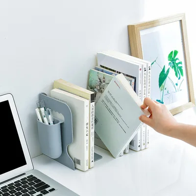 Desk Retractable Bookends for Shelves Book Support Stand Bookshelf with Pen Holder Adjustable Books Rack Folder Stoppers