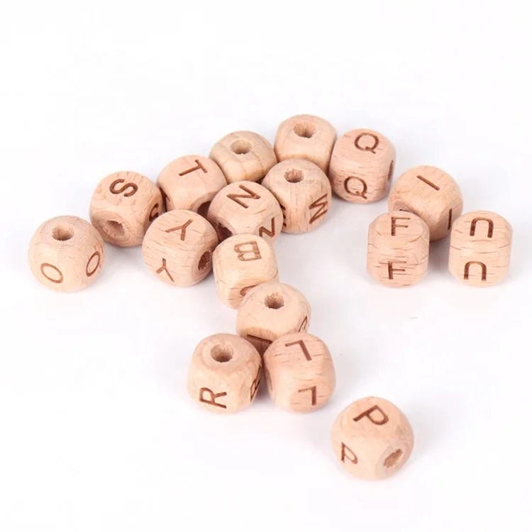 Hot fashion Beech letter beads laser engraved dice Teething beech wood  letter beads