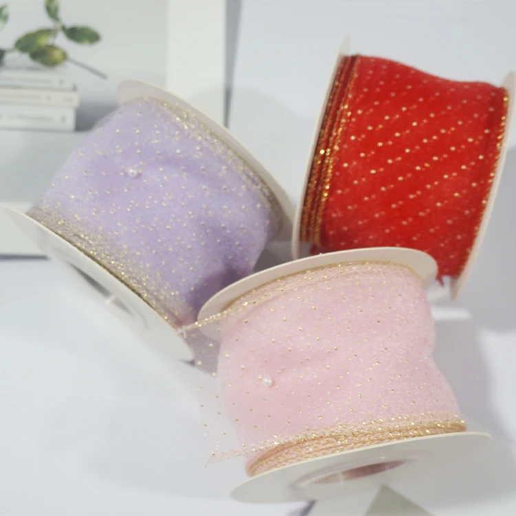 Pearl tail yarn flower gift bouquet packaging ribbon bow mesh pearl ribbon