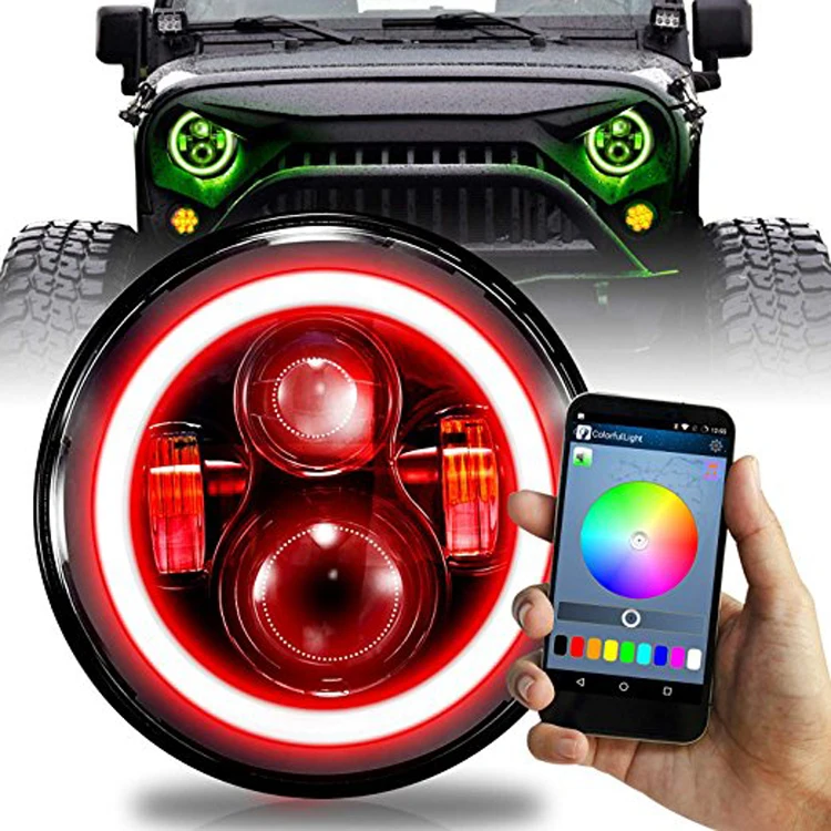 Halo Ring Angel Eyes Янтарный указатель поворота Bluetooth светодиодный свет для светодиодных фар Jeep Wrangler RGB