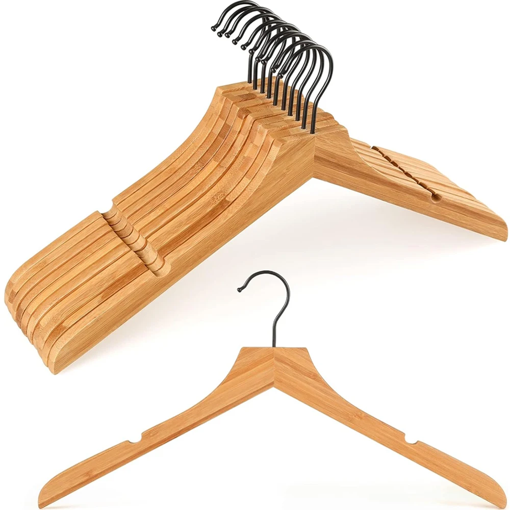 Sustainable Eco-friendly 100% Natural Bamboo Wooden Hangers With Smooth Cut Nothces