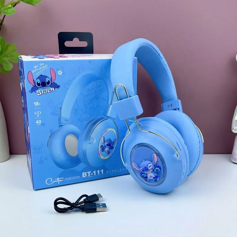 New Selling Headset Anime Cartoon Sanrion Kitty Melodi Kuromy USB Bluetooth Glow Sports Stitch Headset Xmas Gift for Kids