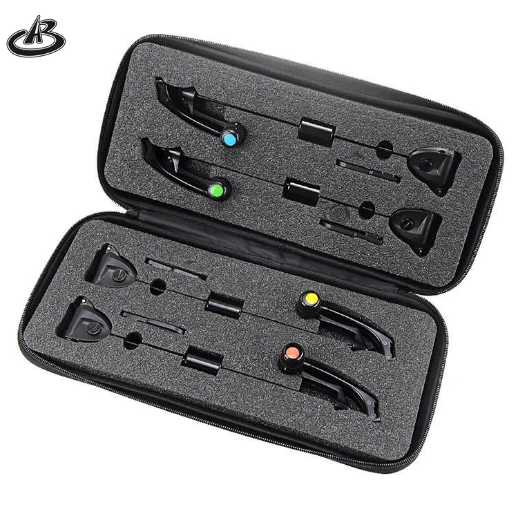 Carp Fishing Swingers Set in Case Illuminated drop off Indicators Led 4pcs colors in zipped protection fishing case
