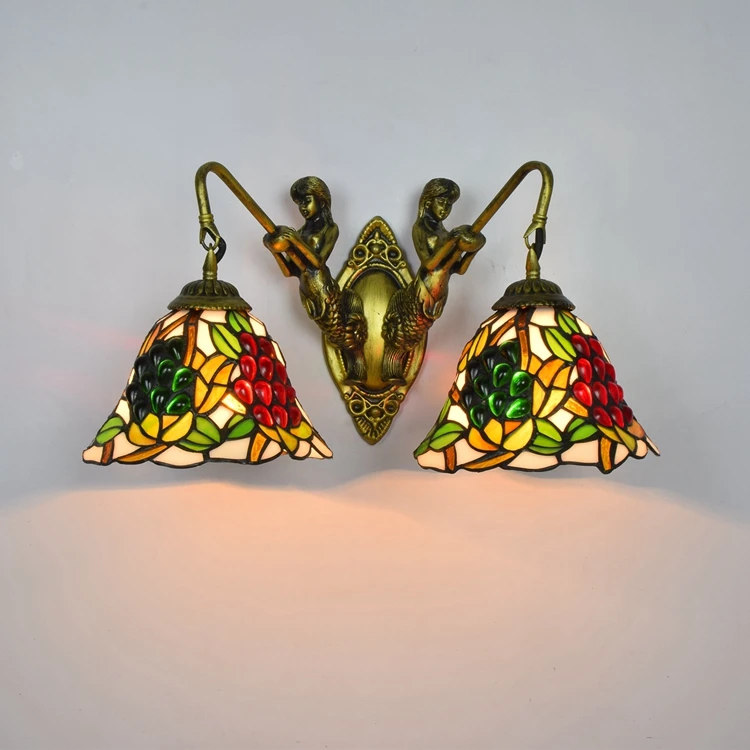 
Lampe Light Lampara Lamps Wholesale Parts Antique Shades Retro Bar Style Tiffany Double Wall Lamp 