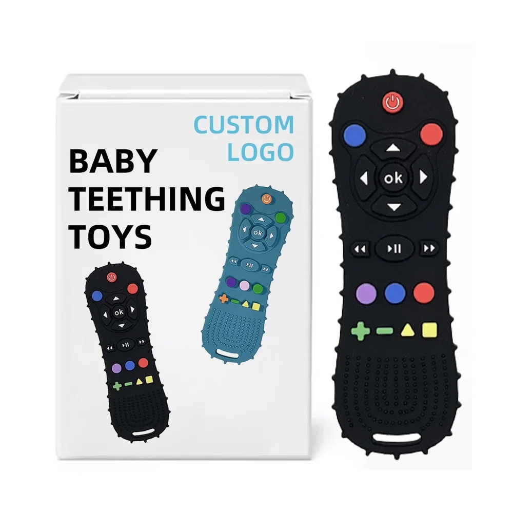 Popular Wholesale Bpa Free Soft-Textured Baby Sensory Learning Remote Control Shape Silicone Teething Toys For Babies