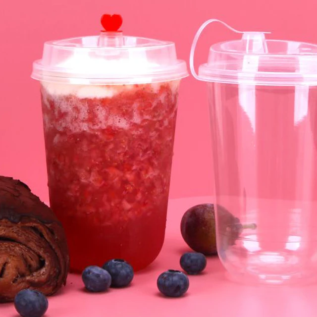 
U shape cup 360ml 500ml 700ml custom logo clear disposable plastic bubble tea food grade PP plastic cup 