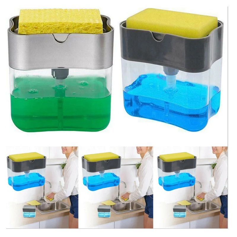 Soap Pump Dispenser Sponge Holder for Kitchen Dish Soap and Sponge Portable soap dispenser presses out the liquid bottle