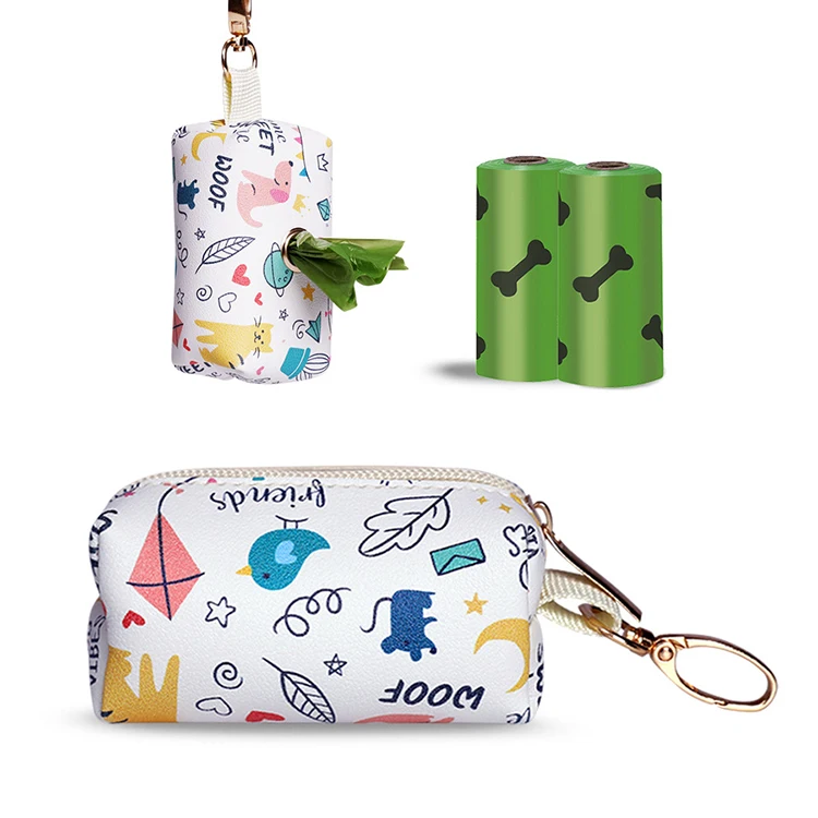 Portable Hands Free Waterproof Leather Custom Zippered Pet Dog Poop Waste Pouch Bag Storage Dispenser Holder