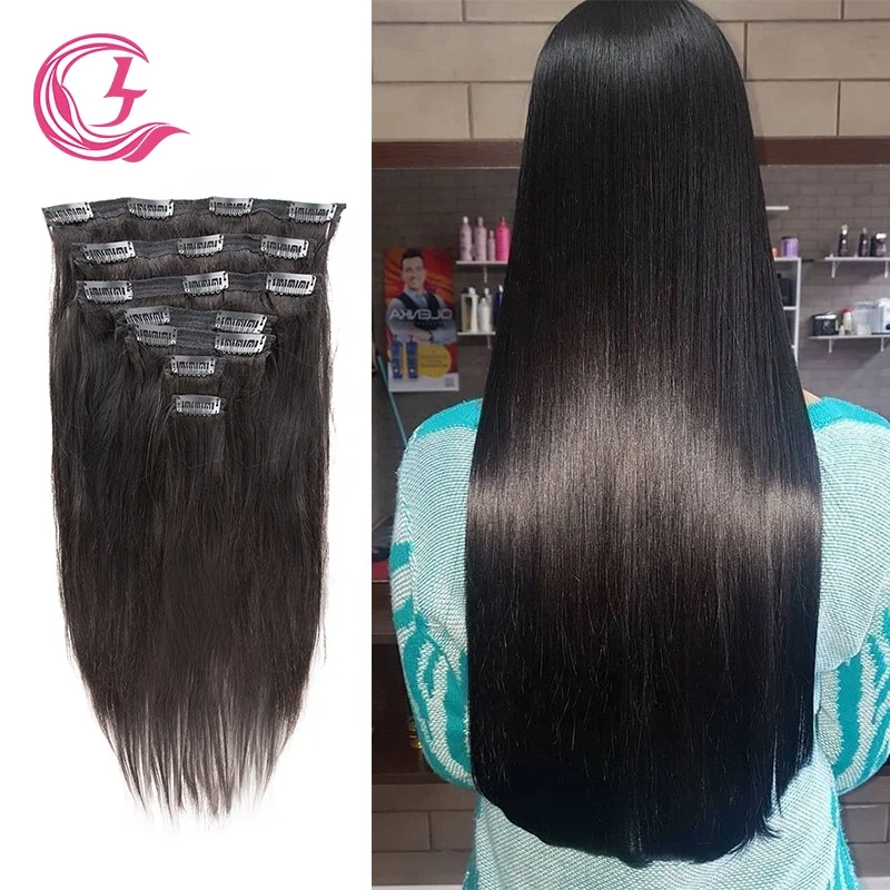 Clj Hot Selling Perruque 30 Pouce 10A Grade India Clip In Human Hair Extension For Small Heads