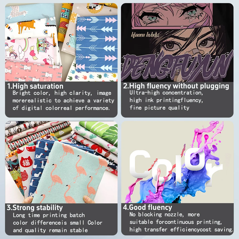 DX5 DX6 DX7 XP600 5113 TX800 i3200 Compatible Sublimation Ink for Fabric Printing 1000ml Volume in Bottles Certified with MSDS