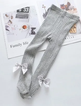 Plain Rib Big Bowknot Crew Custom Cotton Children Girl Tights for Kids Breathable