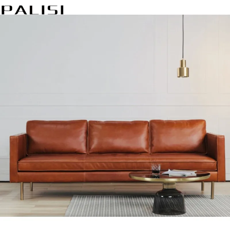 Top Cowhide Leather Modern  3 seat sofa Retro Style Rotterdam Living Room Sectional Leather Sofa 3+2+1 Set