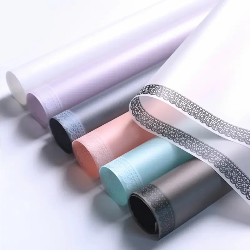 Shinewrap Factory Wholesale 58*58CM Flower Packing Paper Florist Bouquet Wrapping Paper With Lace Edge Translucent