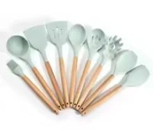 Eco-Friendly 12 Pieces In 1 Set Silicone Kitchenware Set Wooden Handle Kitchen Utensil Set