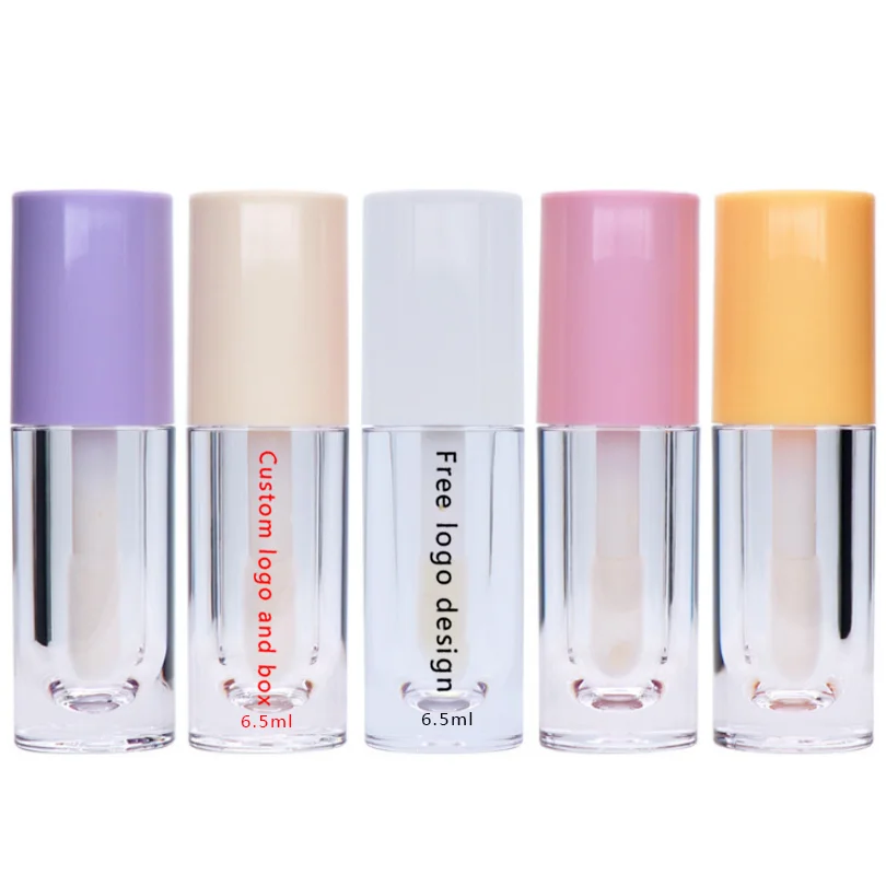 Custom Logo Packaging 6.5ml Empty Lip gloss Tube Cosmetic Empty Pink Round Lipgloss Tube With Big Brush