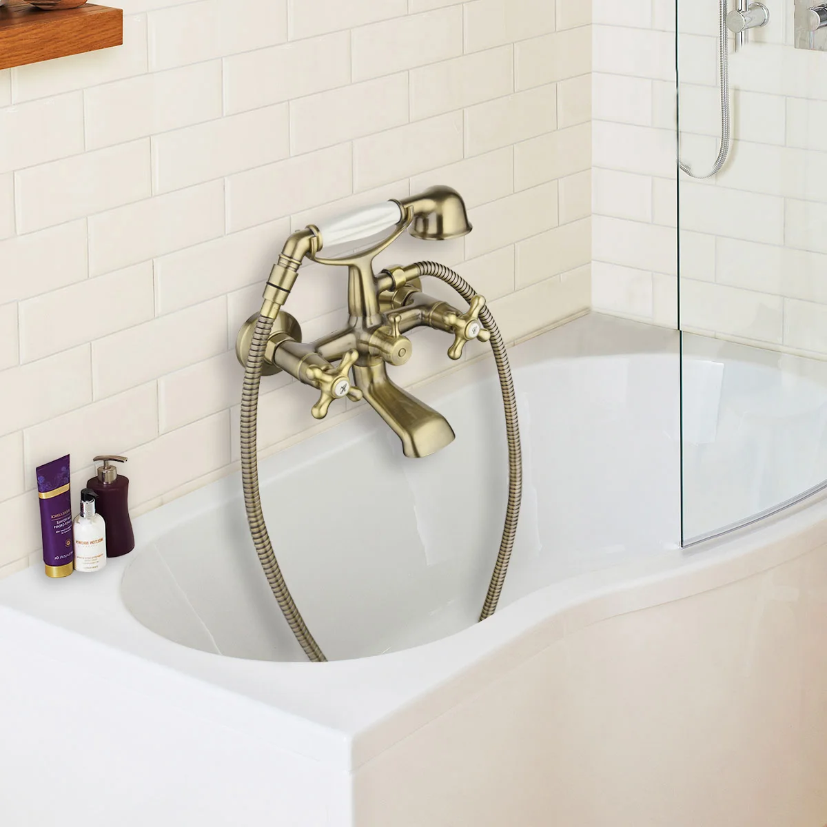 GAPPO 1SET Wall-mount bathroom sink faucet spout Two cross handle bathtub mixer Antique Vintage telephone style handshow G3263-4