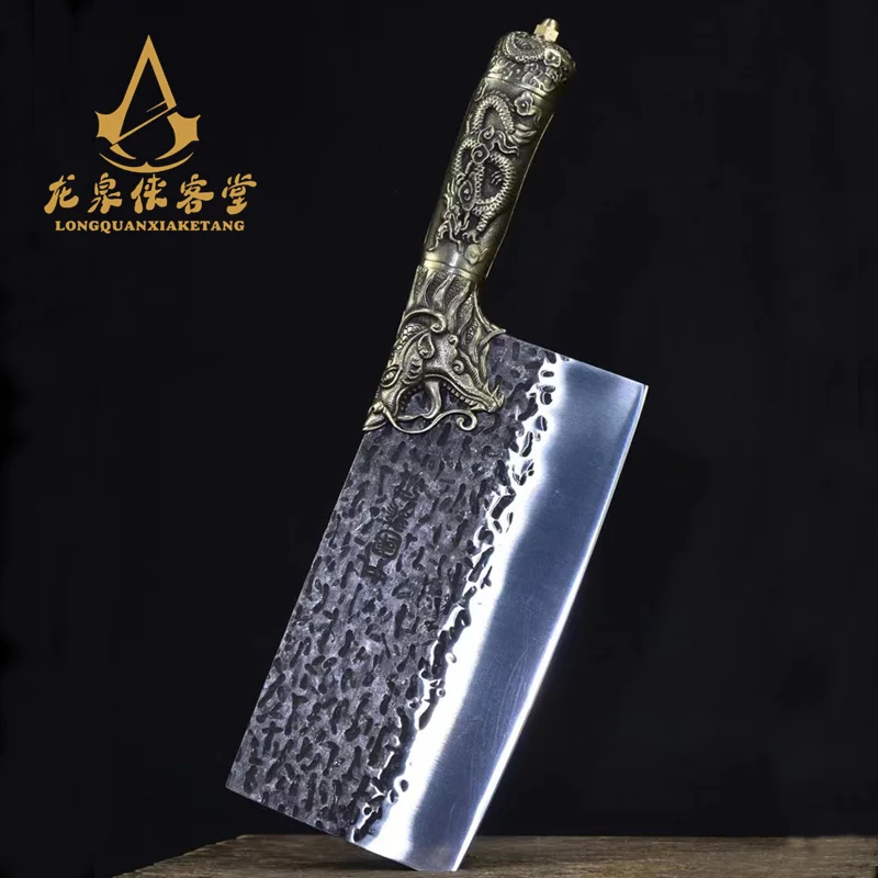 China Longquan high-end forging kitchen knife Copper handle bone cutting meat cutting knife Stainless steel cooking knife