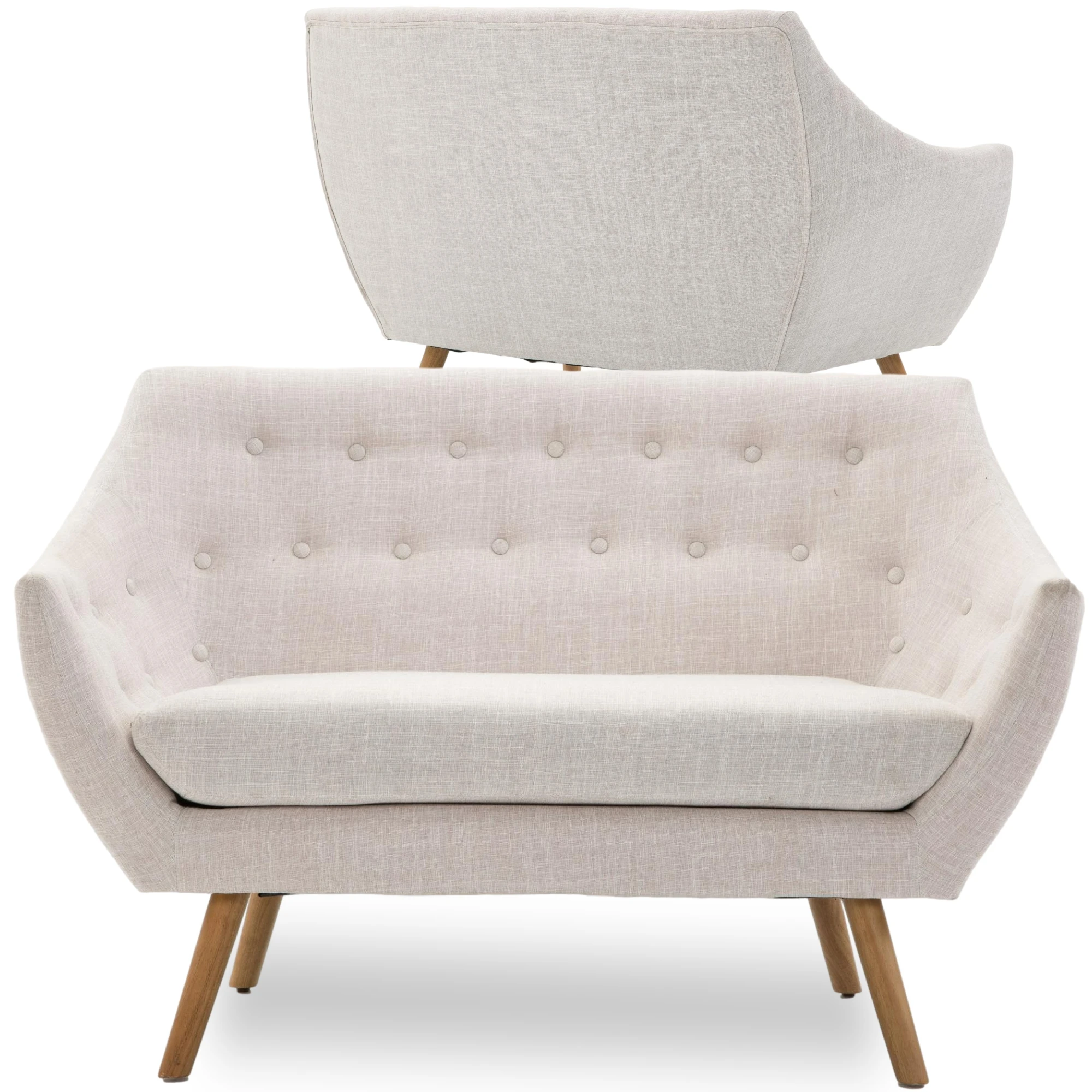 Stylish and Modern Rice White Linen Upholstered Solid Wood Legs Living Room Accent Chair Lover Seats