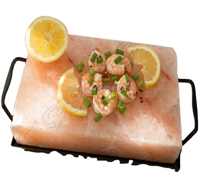 Himalayan pink salt plate with stainless steel holder Himalayan salt slabs for grilling and cooking