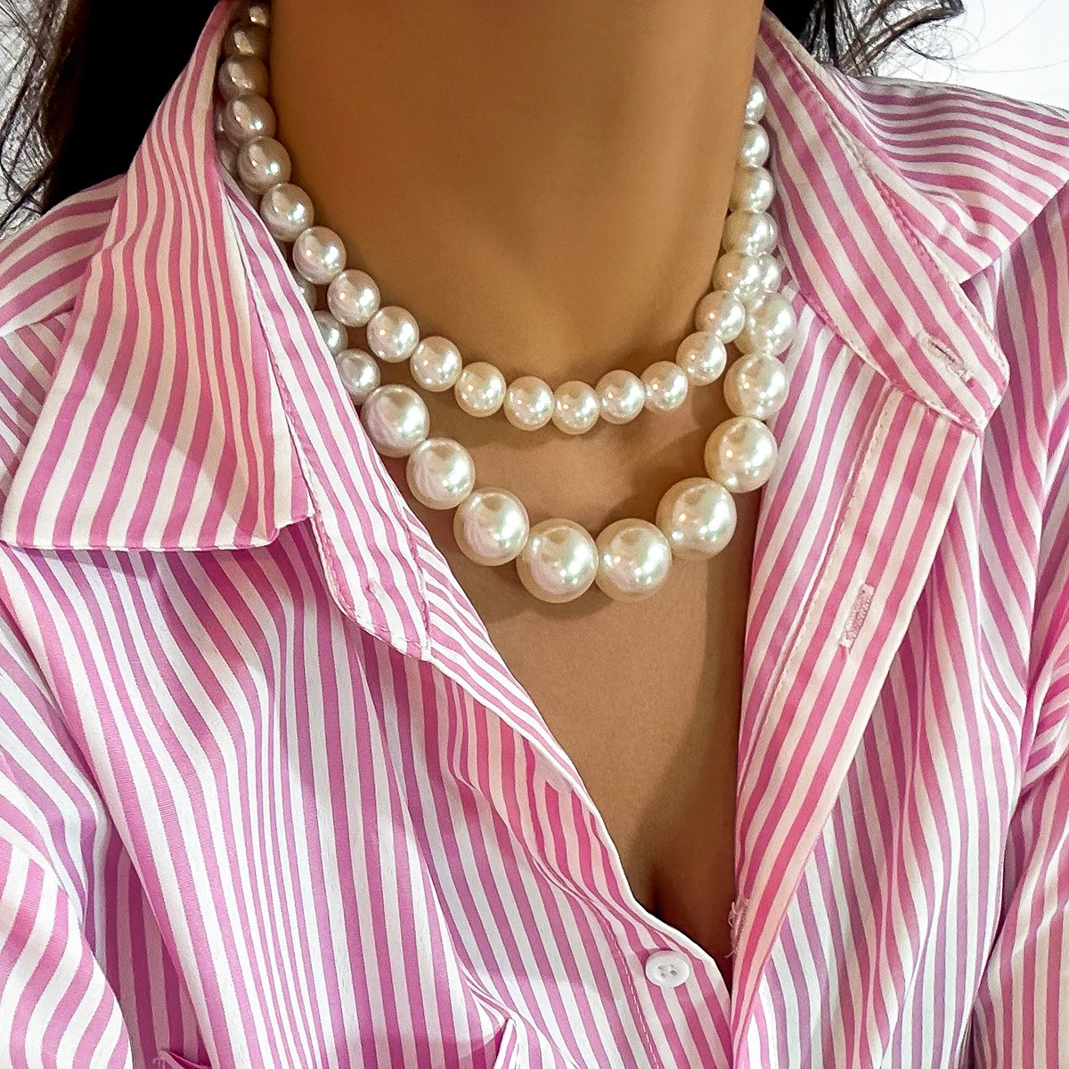 Wholesale Hot sales New Fashion Necklace Double-layer Pearl Choker Necklace Pearl Beaded Necklace