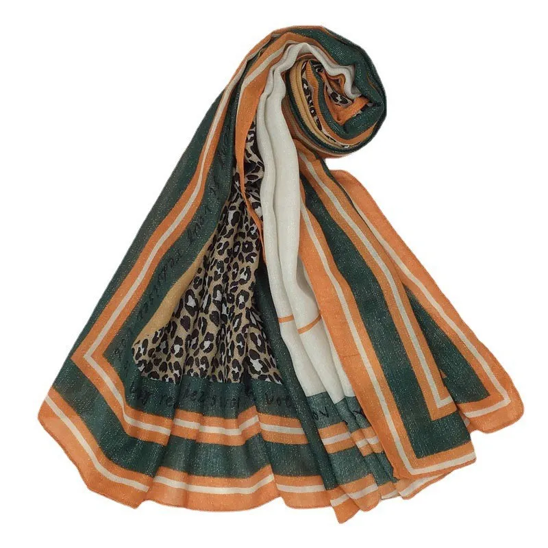 Long Scarf Leopard Printed Geometric Color Matching Scarves Female Multi-purpose Warm Shawl Muslim Hijab Scarf