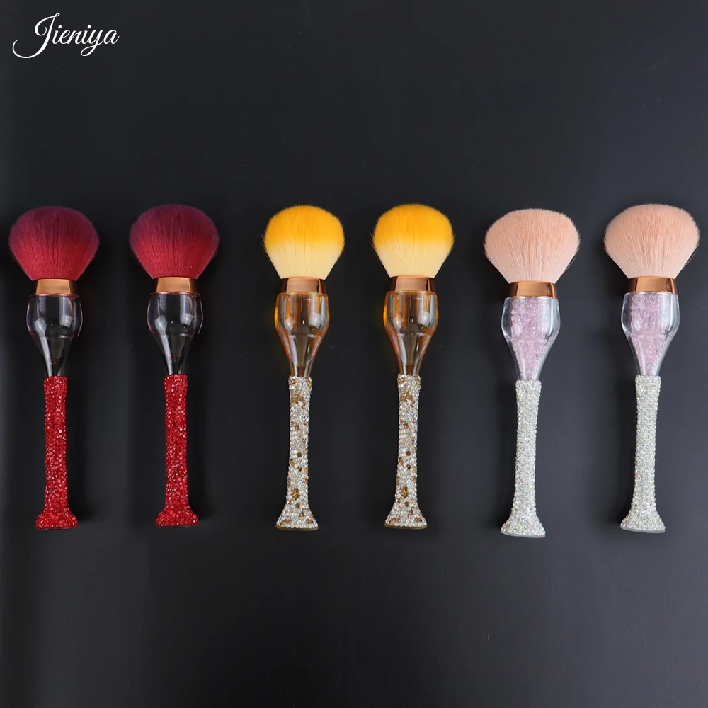 Jieniya Custom Logo nylon hair Multicolor Rhinestone Inlaid Liquid Goblet Design Handle Dusting Brush Cleaning Manicure Brush