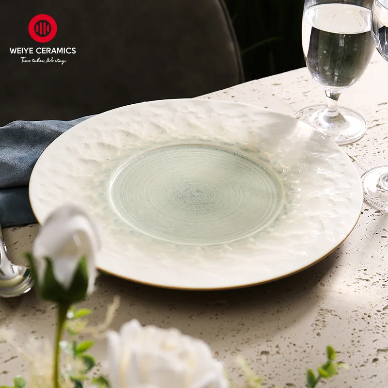 WEIYE Dinning круглые дизайнерские керамические тарелки ручной работы наборы с тиснением каменная зернистая посуда для ресторана