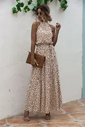 Женское платье с лямкой на шее, длинное Повседневное платье в горошек до щиколотки со шнуровкой, лето 2021