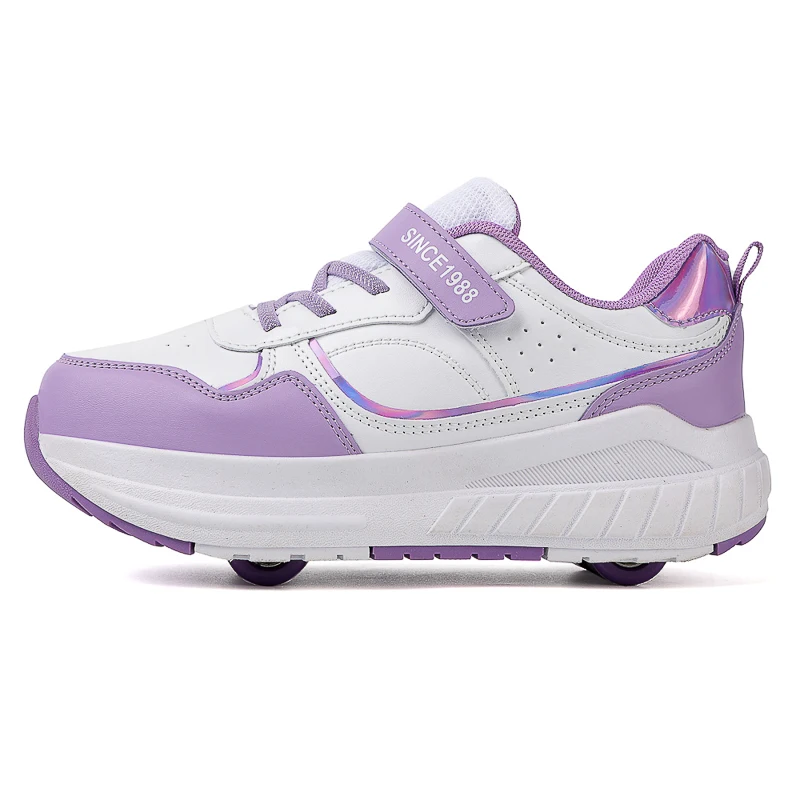 Elementary Fitness Freestyle Children Skate Roller Shoes PU TPR sole Kids Kick Out with 4 wheels Running Sneakers Rollershoes