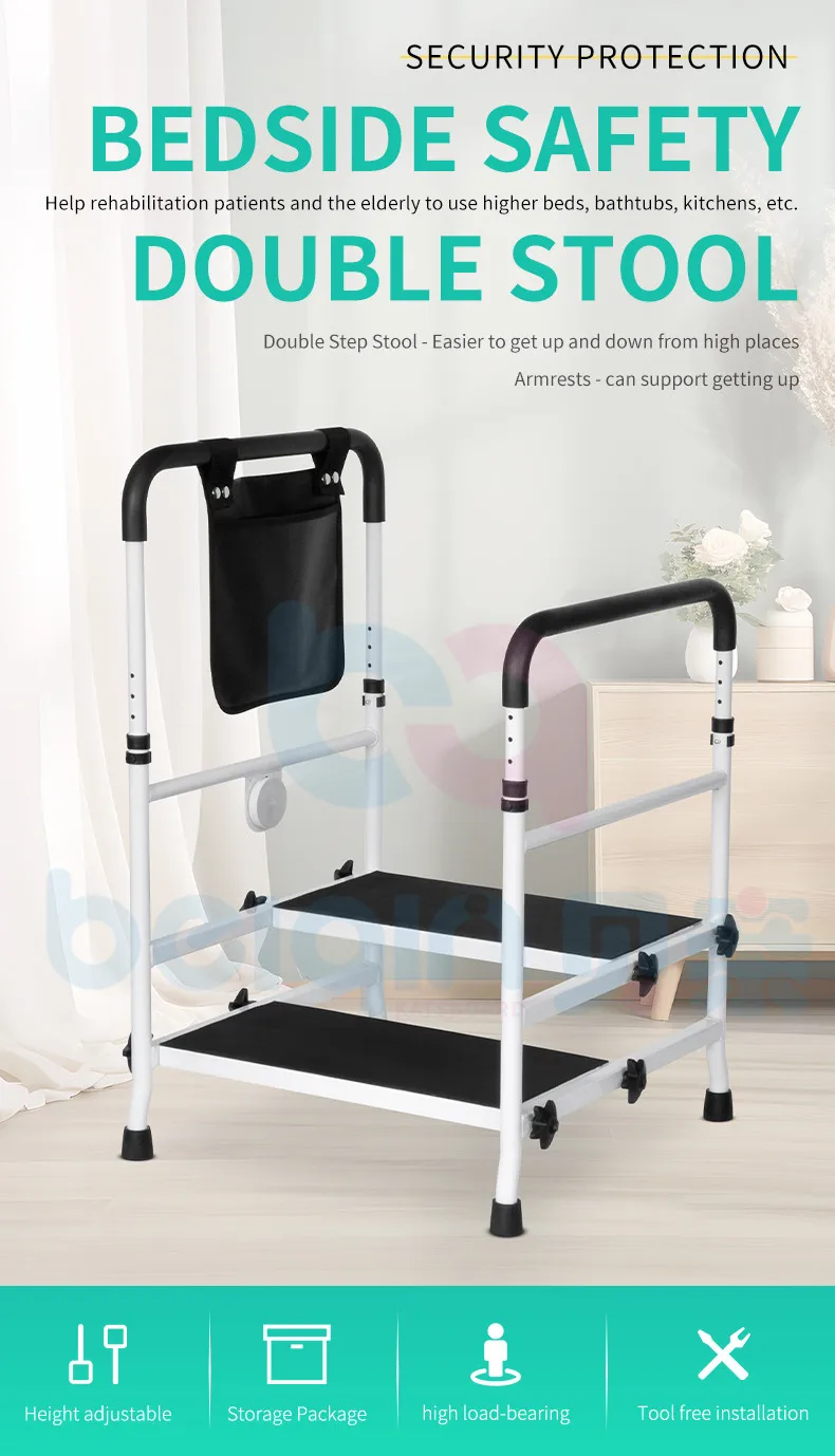 Step Stool with Handle and Non Skid Rubber Platform stainless steel Sturdy Stool with safety rails for Seniors