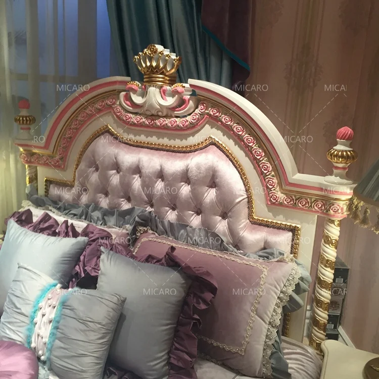 LEQ001A royal european style solid wood kids bed bedroom furniture set with drawing