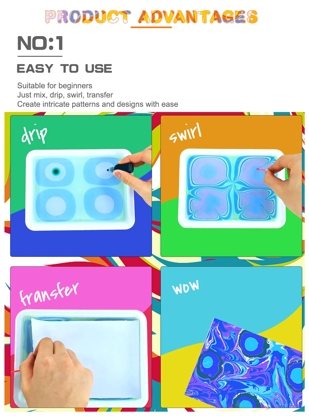 KHY Mineral Pigment Art And Craft Kit 6 Watercolor Marble Painting Water Marbling Paint Kit