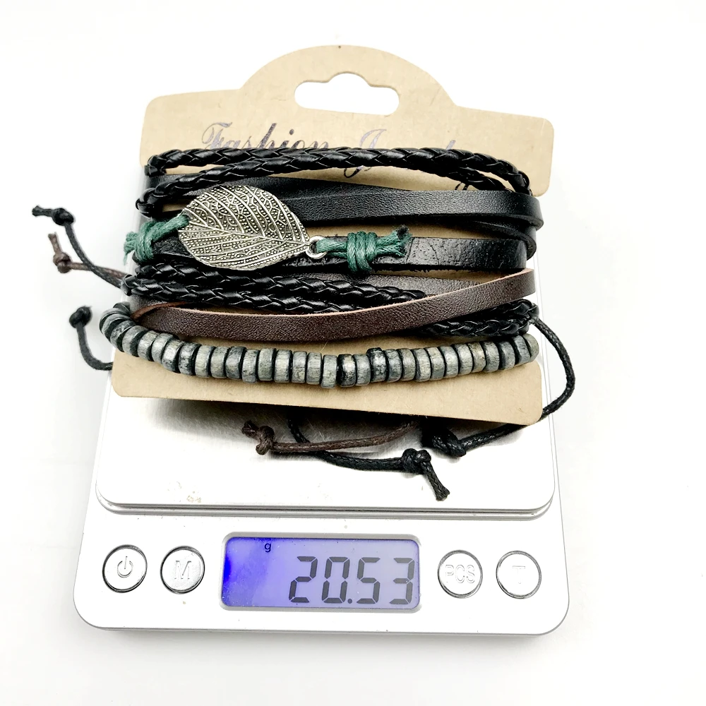 High Quality Custom Made Bead Bracelet PU Leather Bracelet For Men Woman